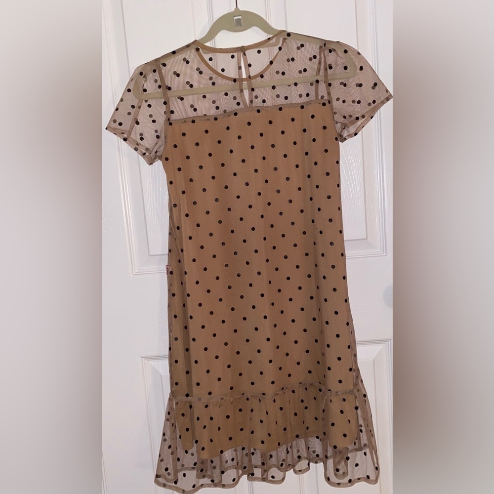 HONEY BEE 🍯 🐝 Polka Dot Short Sleeve Dress + Back Keyhole Button Size Small